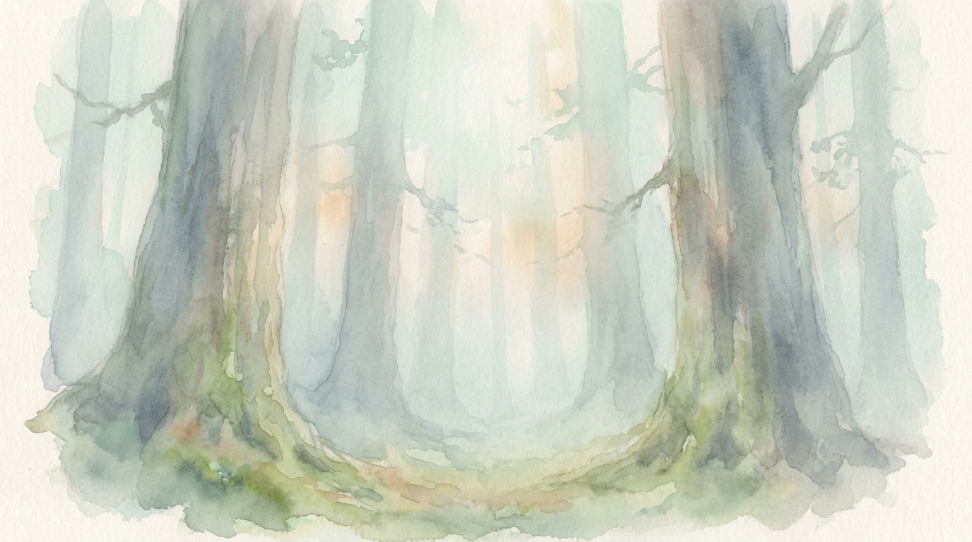 Bosque de cedros bajo la neblina
